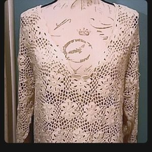 Midnight Blues Knit Crocheted Pullover Top Swim Cover Up